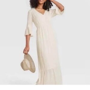 Knox Rose Women's Boho Cream Swiss Dot Maxi Dress Size S
